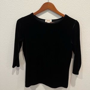 Black Velvet 90's Top | Boat Neck | 3/4 Sleeves | Talbots Medium